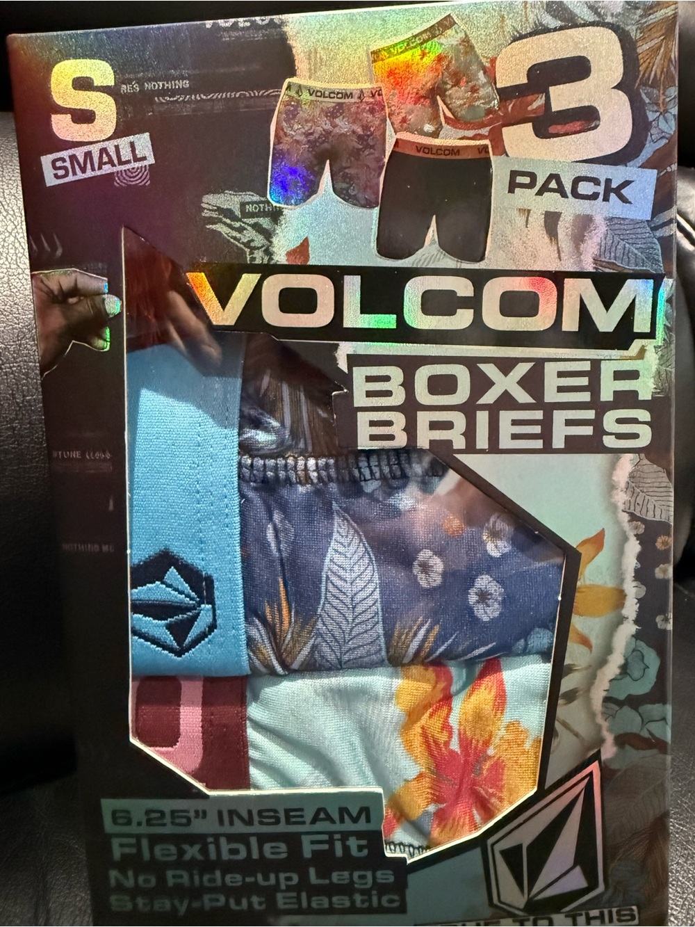 Volcom Men's Boxer Briefs - Black & Floral Multicolor Set 3 pack Small #2781